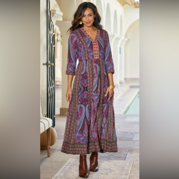 Soft Surroundings Dresses & Skirts - Soft Surroundings The Mira maxi Dress Purple Bohemian Paisley Sz M